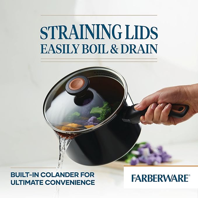 Farberware Glide Nonstick Sauce Pan/Saucepan with Straining and Lid, 3 Quart, (Black) - Image 5