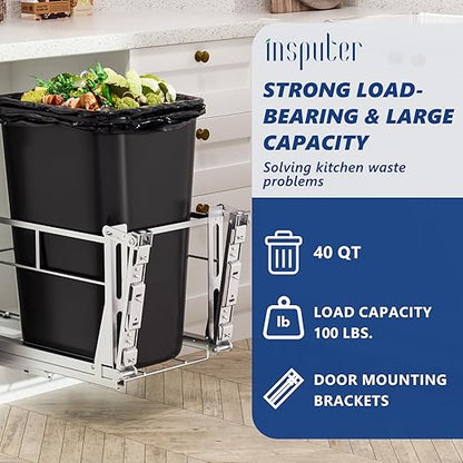 Insputer Pull Out Trash Can Under Cabinet with Tiltable 10° & 10 Gal Garbage bin, Under Sink Trash Can Kit for Kitchen, Easy to Take Out Bin, Requires Minimum Cabinets Opening 12" W X 18" D