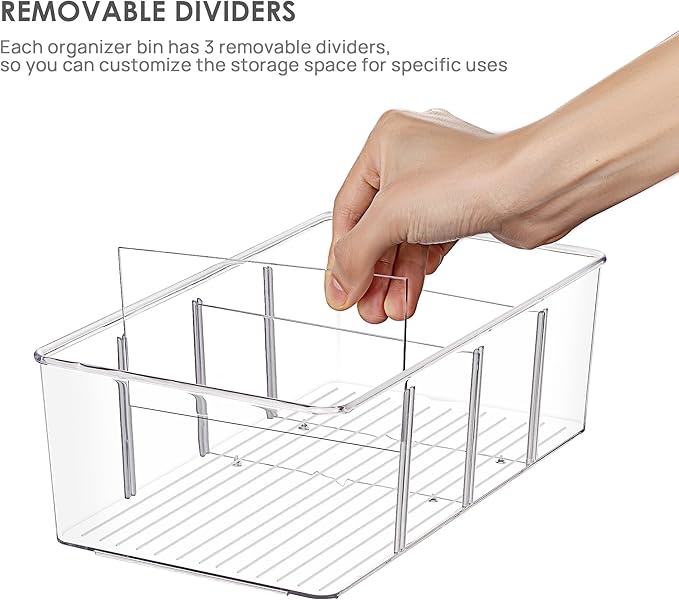 Vtopmart 6 Pack Food Storage Organizer Bins, Clear Plastic Bins for Pantry, Kitchen, Fridge, Cabinet Organization and Storage, 4 Compartment Holder Packets, Snacks, Pouches, Spice Packets - Image 3