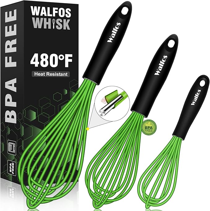 Walfos Silicone Whisk, Rubber Whisks for Cooking, Baking (11,9,8.5 inch) - Heat Resistant Kitchen Whisks for Non-stick Cookware, Balloon Egg Beater Perfect for Blending, Whisking, Beating, Frothing by Walfos