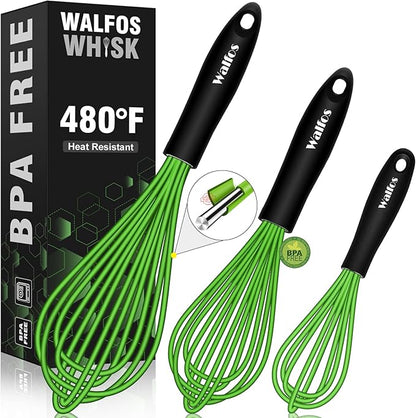 Walfos Silicone Whisk, Rubber Whisks for Cooking, Baking (11,9,8.5 inch) - Heat Resistant Kitchen Whisks for Non-stick Cookware, Balloon Egg Beater Perfect for Blending, Whisking, Beating, Frothing by Walfos