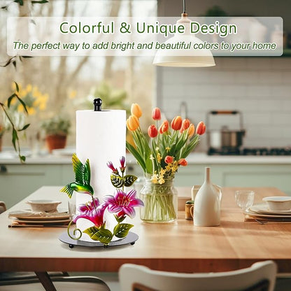 Flower & Hummingbird Decor Paper Towel Roll Holder Countertop - Farmhouse Kitchen Decor and Accessories, Hummingbird Housewarming Gifts for Women Mom Grandma, 3D Handmade Pattern, Weighted Base - Image 6