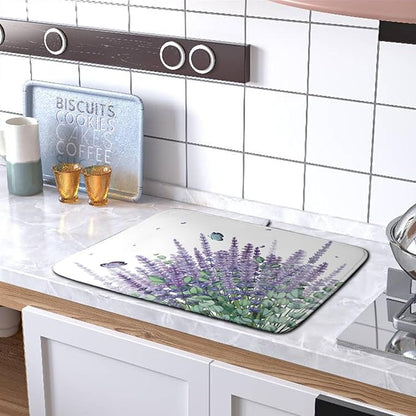 Purple Lavender Dish Drying Mat for Kitchen Counter, 18 x 24 Purple Floral Microfiber Dish Drainer Mats, Absorbent Reversible Microfiber Dish Mat, Butterflies Flowers Kitchen Drying Mats for Dishes - Image 5