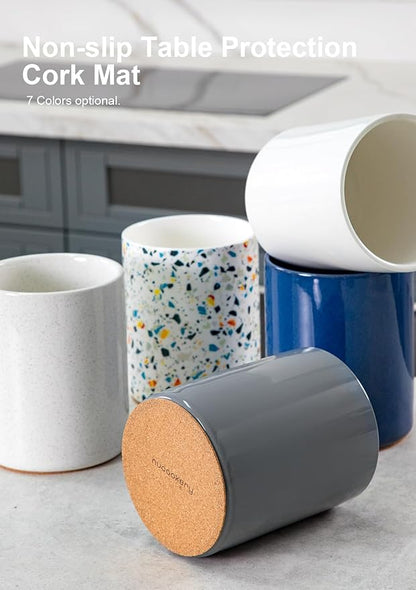 Nucookery Utensil Holder, 6.4" Ceramic Kitchen Utensil Holder for Countertop with Protection Cork Bottom, Vintage Farmhouse Kitchen Decor for Counter (Gray) - Image 5