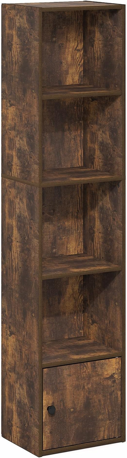 Furinno LUDER Book Shelf, 5-Tier Bookshelf with Open Shelf, Standing Bookcase with 1 Door Cabinet, 9.3 x 12 x 52, for Organization and Storage, for Living Room, Bedroom, Home Office, Amber Pine - Image 6
