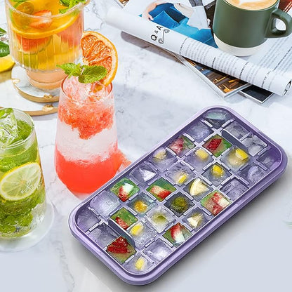 Ice Cube Tray with Lid and Bin for Freezer, 2 Pack, 64 Pcs Ice Cube Mold (Purple) - Image 6