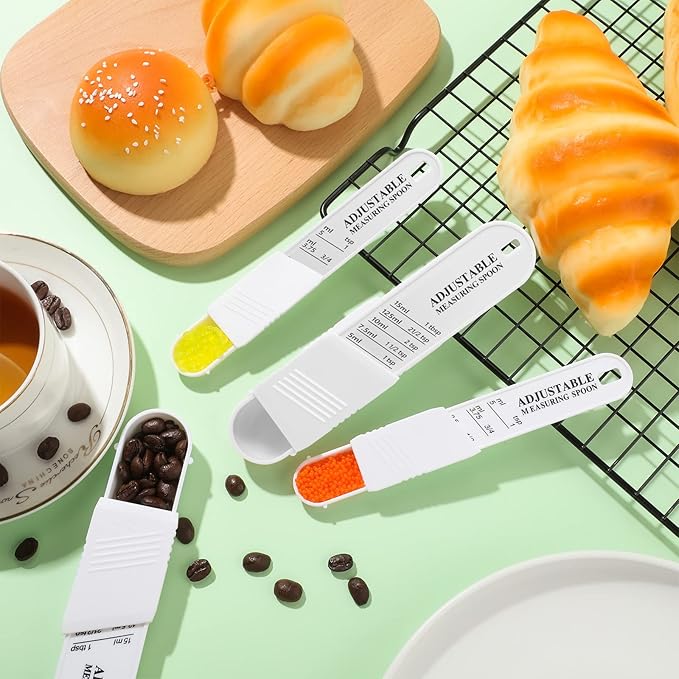 6 Pcs Adjustable Measuring Spoon Plastic Tablespoon and Teaspoon Set Baking Cooking Spoon Set for Chef Measuring Metering Kitchen Dry Liquid Ingredients Powder, 2 Sizes(White) - Image 4