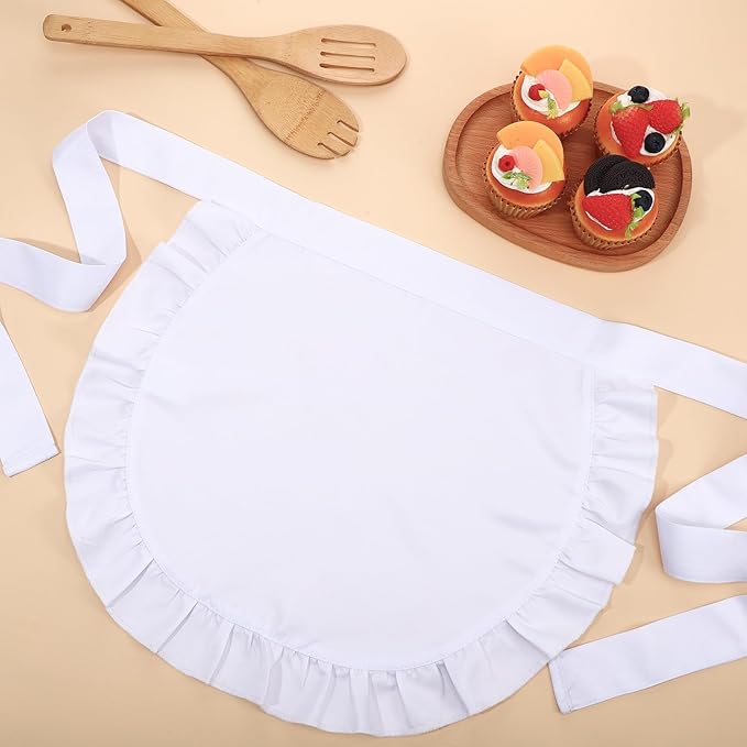 2Pcs Kids White Waist Apron Half Apron Puffy Tight Costume Kitchen Party Favors for Kids Women