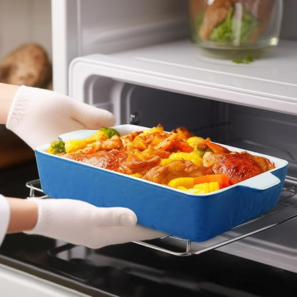 Casserole Dishes for Oven, Ceramic Baking Dishes, Lasagna Pan with Handles, Porcelain Baking Pan Deep, Bakeware for Baking, Cooking, Wedding Gift, Set of 3 (11.6" x 7.8", Dark Blue) - Image 5