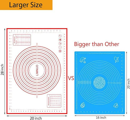 Silicone Baking Mat，Non Stick Rolling Dough with Measurements for Pie Pizza Cookies Fondant Making，Extra Thick Non Slip Silicone Pastry Mat (Red, XL-20"×28")