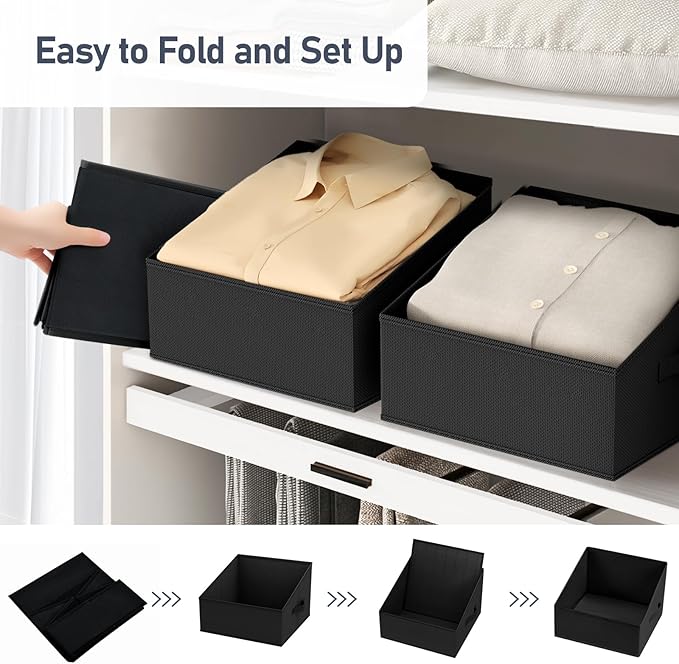 DIMJ Closet Storage Bins 8 Pack - Fabric Trapezoid Closet Organizer Bin, Foldable Storage Baskets for Shelves, Closet Shelf Organizer, Clothing Storage Box for Toys, Books, Towel, Clothes, Black - Image 5