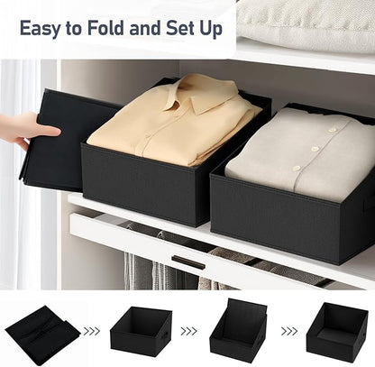 DIMJ Trapezoid Storage Bins for closet shelves, Closet Organzier Bins with Handle, Foldable Closet Storage Bins Basket, Closet Organizers and Storage for Toys, Books, 6 Packs, Black - Image 5