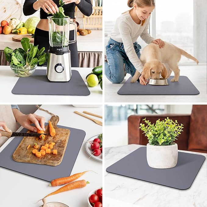 WISELIFE Dish Drying Mat Super Absorbent Drying Mat Large Dish Drying Mats for Kitchen Counter Easy Clean Dish Mat Kitchen Drying Mat15"x 18" Classic Grey - Image 7