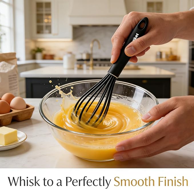 Anaeat 9" Silicone Balloon Whisk, Perfect for Non-Stick Cookware, Milk and Egg Beater Blender, Heat Resistant Kitchen Whisks for Whisking, Cooking, Baking, Beating, Frothing & Stirring (Black) - Image 2