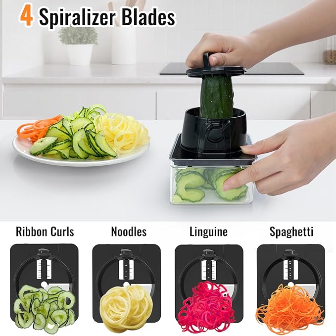 12 Blade All-in-1 Vegetable Chopper Mandoline Slicer with Container, Spiralizer with Containers, Food Chopper, Onion Chopper, Veggie Cutter for Salad, Kitchen Gadgets Accessories Essentials, White - Image 7
