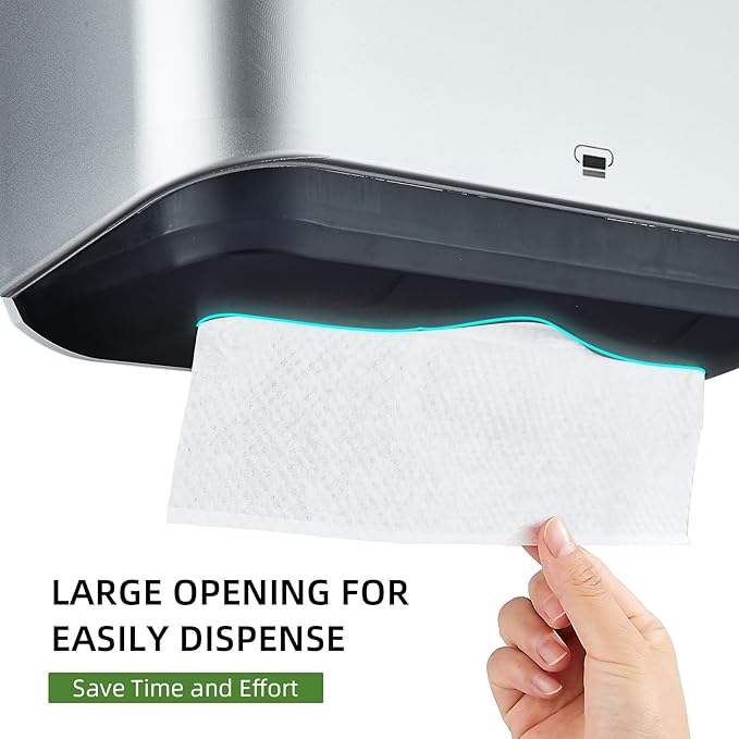 Wall Mount Paper Towel Dispenser, Multifold Hand Towel Dispenser with Smart Lock, Adhesive No-Drill or Screw Install, Holds 200 Towels for Bathroom, Restroom, Office, Kitchen & Home, Sliver