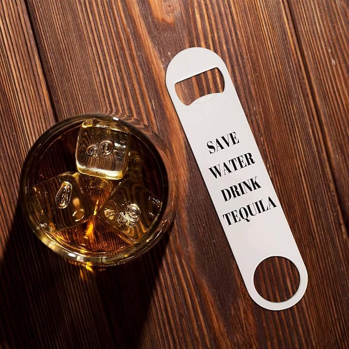 Funny Joke Stainless Steel Bottle Opener Save Water Drink Tequila Flat Beer Bottle Opener Keychain for Home Kitchen Bar Restaurant Party Birthday Gift
