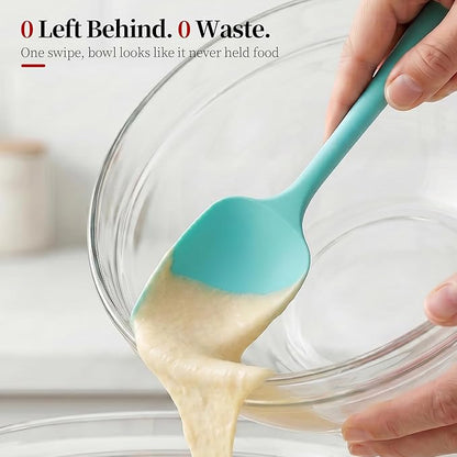 600ºF Heat Resistant Spatula, 11.34 inch High Heat Food Safe Semless Kitchen Silicone Spoon Spoonula Scraper for Cooking Baking Mixing Scraping Stirring Nonstick Cookware Pan Bowl (Aqua Sky)