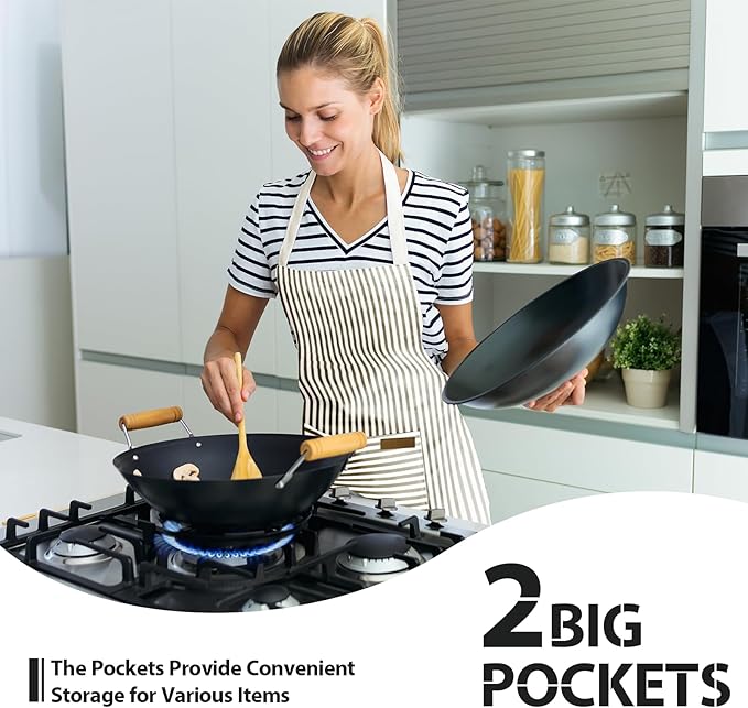VALOME 2 Pack Kitchen Aprons, Apron for Cooking with 2 Pockets, Unisex Adjustable Neck Strap Chef Aprons for Men Women - Image 5