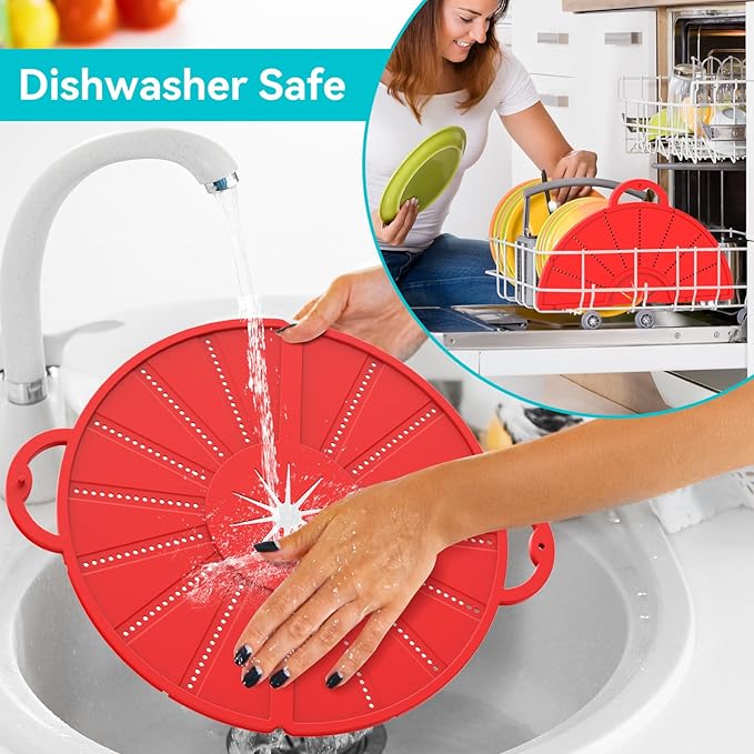 Silicone Splatter Screen for Frying Pan, Foldable Splash Guard, Multi-Use Grease Splatter Guard,Heat-Resistant Trivet Mat, 12" Non-Stick Oil Splatter Guard, Dishwasher Safe, BPA Free-red - Image 5