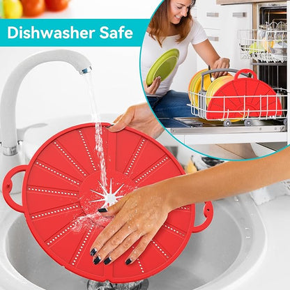 Silicone Splatter Screen for Frying Pan, Foldable Splash Guard, Multi-Use Grease Splatter Guard,Heat-Resistant Trivet Mat, 12" Non-Stick Oil Splatter Guard, Dishwasher Safe, BPA Free-red - Image 5