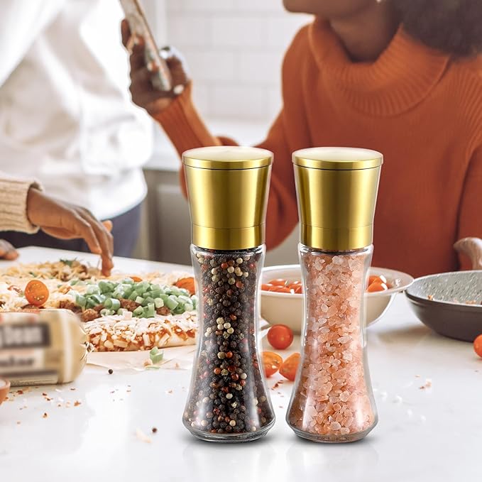 VEVOK CHEF Gold Salt and Pepper Grinder Mill Set Stainless Steel Pepper Shaker Adjustable Ceramic Coarseness Salt Grinder Black Pepper Spice Grinder Mill - Image 8