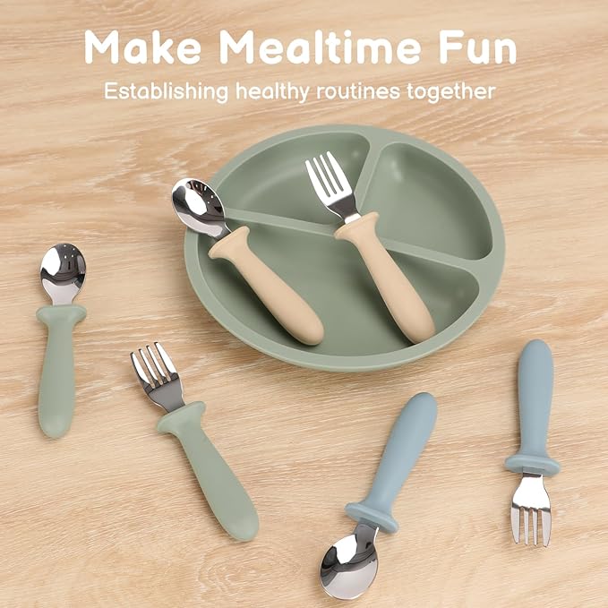Eascrozn Toddler Utensils, 6 Pack kids Silverware Set with Silicone Handle, 18/8 Stainless Steel Children Safe Forks and Spoons, Dishwasher Safe - Image 6