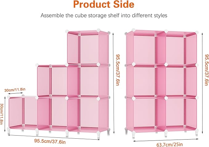 HOMIDEC 6-Cube Storage Shelf, Storage Bookcase Bookshelf with Metal Hammer, Storage Cubes Organizer Cabinet for Kids, Closet, Bedroom, Bathroom, (11.8x11.8x11.8 inch), Light Pink - Image 3