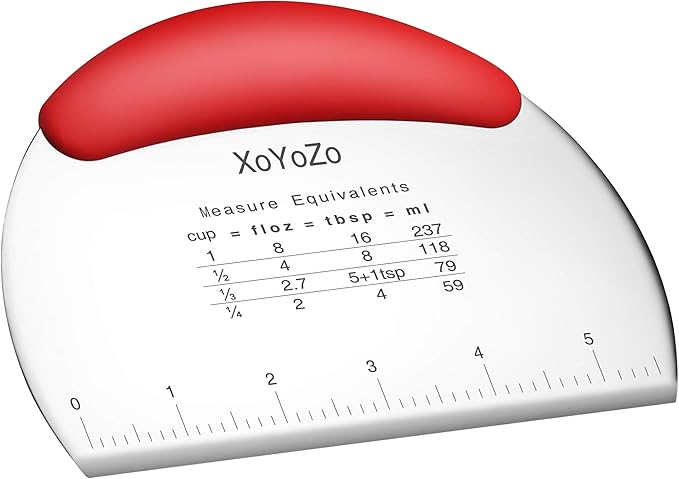 1 pcs Dough Pastry Scraper Chopper/Stainless Steel Dough Scraper Cutter with Ergonomic Rubber Non-Slip Grip/Dough Scraper Cutter/Pro Pastry Pizza Cutter Chopper (Red) by XoYoZo