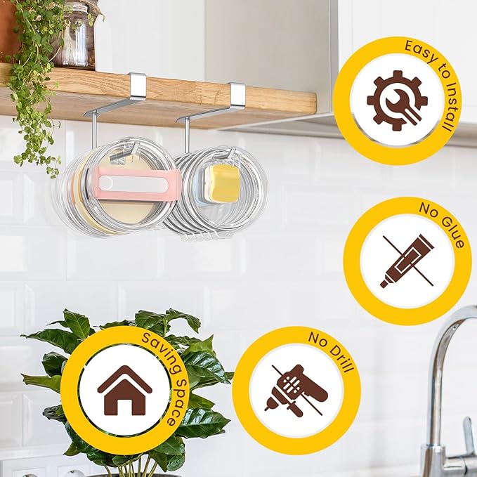 2 Pack Tumbler Lid Organizer, Under Cabinet Cup Lid Holder for Yeti Insulated Mug/Stanley Insulated Mug/Simple Modern Insulated Mug Lid, No Gluing, No Drilling, Up to 10 Lids (Stainless Steel) - Image 5