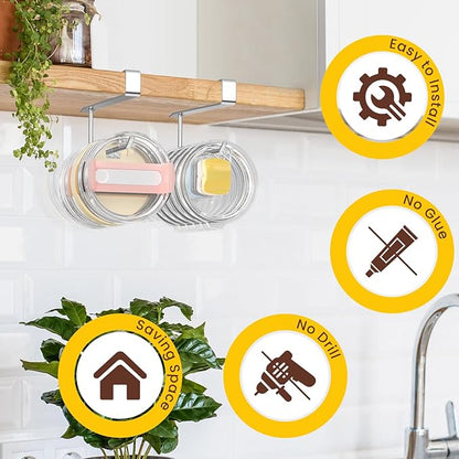 2 Pack Tumbler Lid Organizer, Under Cabinet Cup Lid Holder for Yeti Insulated Mug/Stanley Insulated Mug/Simple Modern Insulated Mug Lid, No Gluing, No Drilling, Up to 10 Lids (Stainless Steel) - Image 5