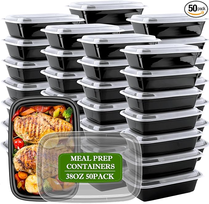 RANLITTLE Meal Prep Containers Reusable 38oz - Food Prep Containers with Lids 50 Pack, Disposable To Go Food Containers, Leakproof, Stackable, Takeout, BPA-Free, Microwave/Freezer Safe by RANLITTLE
