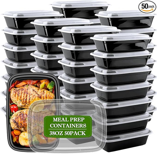 RANLITTLE Meal Prep Containers Reusable 38oz - Food Prep Containers with Lids 50 Pack, Disposable To Go Food Containers, Leakproof, Stackable, Takeout, BPA-Free, Microwave/Freezer Safe by RANLITTLE