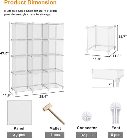 AWTATOS Cube Storage Organizer, Closet Organizers and Storage, 12 Cube Shelves Bookshelf, DIY Stackable Plastic Clothes Organizer Shelving for Bedroom, Home, Transparent Twill - Image 3