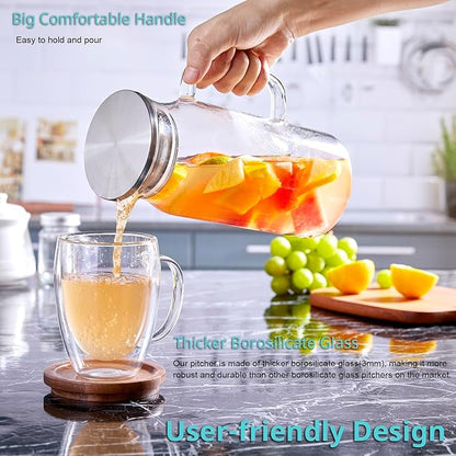 Bivvclaz 1.2 Liter 40 oz Small Glass Pitcher with Lid and Handle, Glass Carafe for Hot/Cold Water, Iced Tea Jug for Coffee, Juice and Homemade Beverage - Image 3