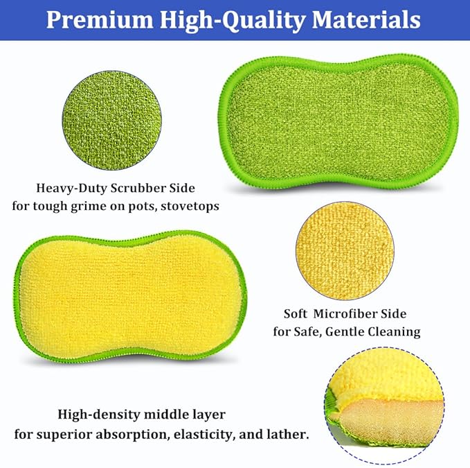 Dish Sponges Kitchen, 12 Pack Multi-Purpose Microfiber Scrub Sponge - Dual-Sided Heavy Duty Non-Scratch Scrubber, Reusable Cleaning Sponge for Dishes, Pots, Pans, Stovetop & Sink - Image 4