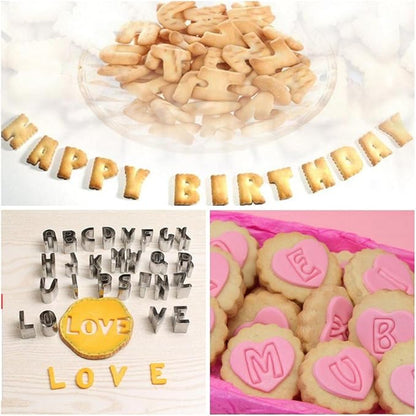 Mini Alphabet Number Cookie Cutters Sets of 37 Pieces Letter Mold Tools for Fondant Biscuit,Cake,Fruit,Vegetables,or Dough Stainless Steel