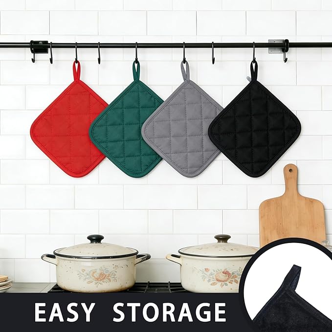 4 Pack Pot Holders for Kitchen Clearance Oven Potholders Sets for Kitchens Hot Pads for Kitchen Countertops Heat Resistant Black - Image 5