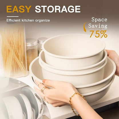 Astercook 21 Pcs Pots and Pans Set Non Stick, Ceramic Cookware Set Detachable Handle, RV Kitchen Cooking Set Removable Handles, Oven Safe, Induction Ready, Stackable, Cream White, Mothers Day Gifts - Image 6
