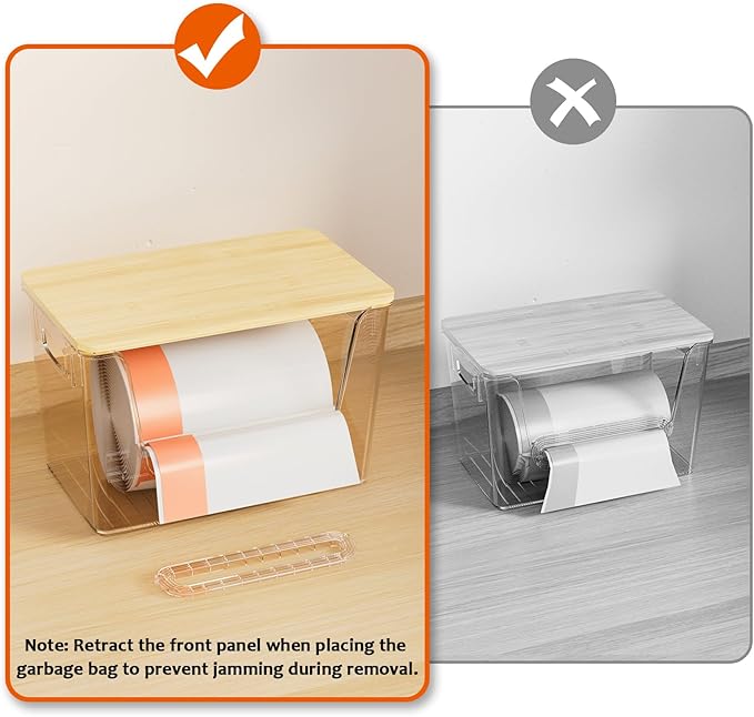 Delamu 2 Set Pantry Organizers and Storage,Trash Bag Dispenser with Bamboo Top,Stackable Trash Bag Dispenser Under Sink Organizer for 4-30 GalBags,Onion,Potato,Fruits,Amber(11-7/32"L*7" W*7-1/8"H) - Image 4