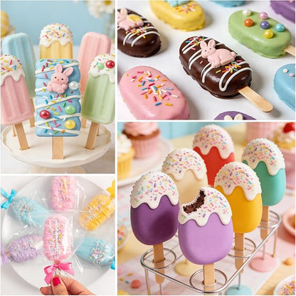 Juome Cake Pop Mold Kit, 2 Pack 6 Cavities Cakesicle Molds Silicone with 100 Wooden Sticks & 100 Packaging Bags with Ties, Cake Pop Maker Supplies Accessories, Baking Tools for Home Baking Desserts - Image 4