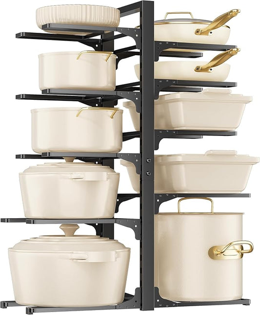 MUDEELA 10-Tier Pots and Pans Organizer under Cabinet, 23.62" Height Heavy Duty Pot and Pan Organizer Kitchen Cabinet Organization and Storage, Adjustable Pot Rack for Frying Pan, Cast Iron Skillet by MUDEELA
