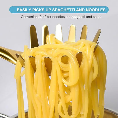 Gold Soup Ladle and Spaghetti Spoon Set - 18/10 Stainless Steel Soup Spoon，Pasta Strainer, 13.8" Kitchen Utensils for Cooking，Stirring, Serving Pasta, Soup & Sauce, Christmas Gifts - Image 3