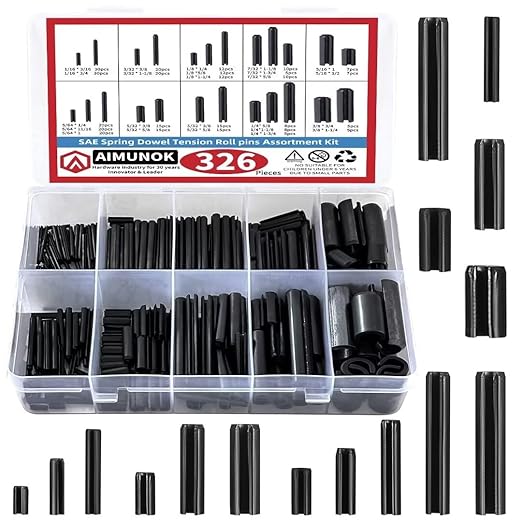 326PCS Roll Pin Set - 24 Sizes Spring Dowel Tension Roll Pins - 1/8 1/4 3/8 1/16 5/64 3/32 5/16 5/32 7/32 Split Expansion Pin Assortment Kit for Home Improvement by AIMUNOK