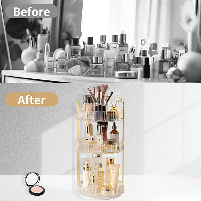 Asayuee 360 Rotating Makeup Organizer,3 Tier Large Capacity Make Up Organizers and Storage,Skincare Perfume Vanity Organizers,Bathroom Cosmetics Storage Organizer Countertop(Clear) - Image 5