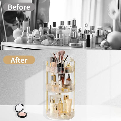 Asayuee 360 Rotating Makeup Organizer,3 Tier Large Capacity Make Up Organizers and Storage,Skincare Perfume Vanity Organizers,Bathroom Cosmetics Storage Organizer Countertop(Clear) - Image 5