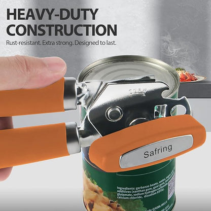 Safring Can Opener Manual, Heavy Duty Handheld Strong Can Opener with Soft Touch Handle, Sharp Blade Smooth Edge, Can Openers with Multifunctional Bottle Opener, Orange - Image 6