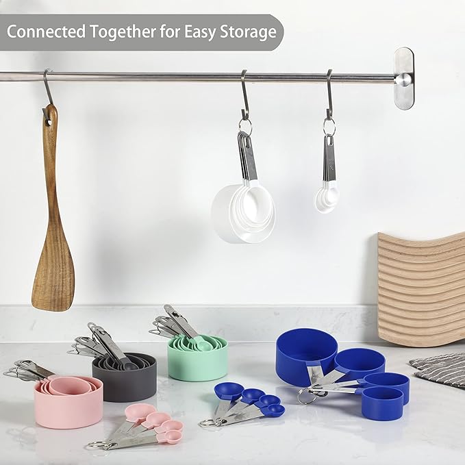 Measuring Cups and Spoons Set of Huygens Kitchen Gadgets 10 Pieces, Stackable Stainless Steel Handle Measuring Cups for Measuring Dry and Liquid Ingredient (White) - Image 5