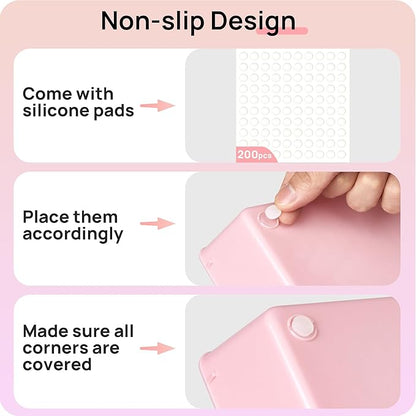 Vtopmart 44 PCS Plastic Drawer Organizers Set, 4-Size Versatile Bathroom and Vanity Organizer Trays, Non-Slip Storage Containers for Makeup, Jewelries, Bedroom，Kitchen Utensils and Office, Pink - Image 7