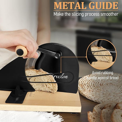 Brvclon Manual Bread Slicer Adjustable Thickness, Hand Crank Bread Slicer for Homemade Sourdough Bread with Scale Line & Suction Cup & Metal Guide,Quality Solid Wood Base & Gift-Level Packaging